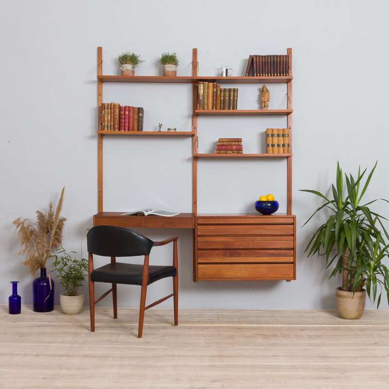 Vintage teak wall unit with desk and dresser by Cadovius, 1960