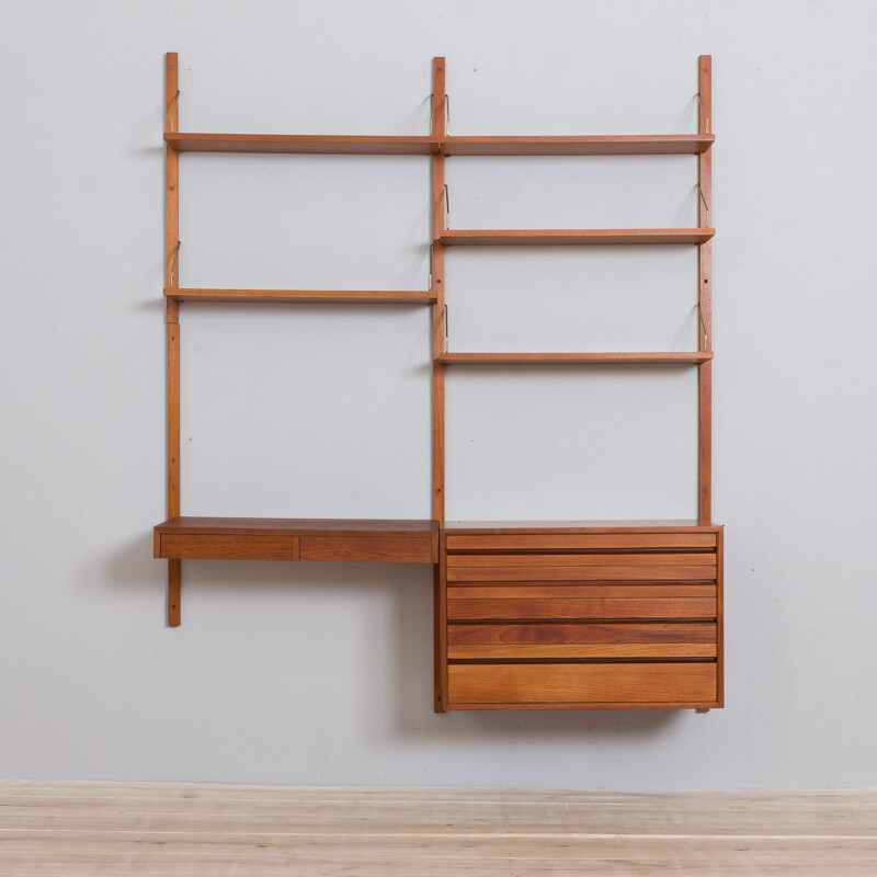 Vintage teak wall unit with desk and dresser by Cadovius, 1960