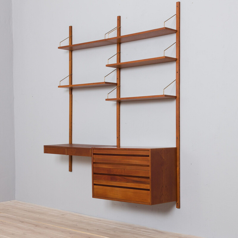 Vintage teak wall unit with desk and dresser by Cadovius, 1960