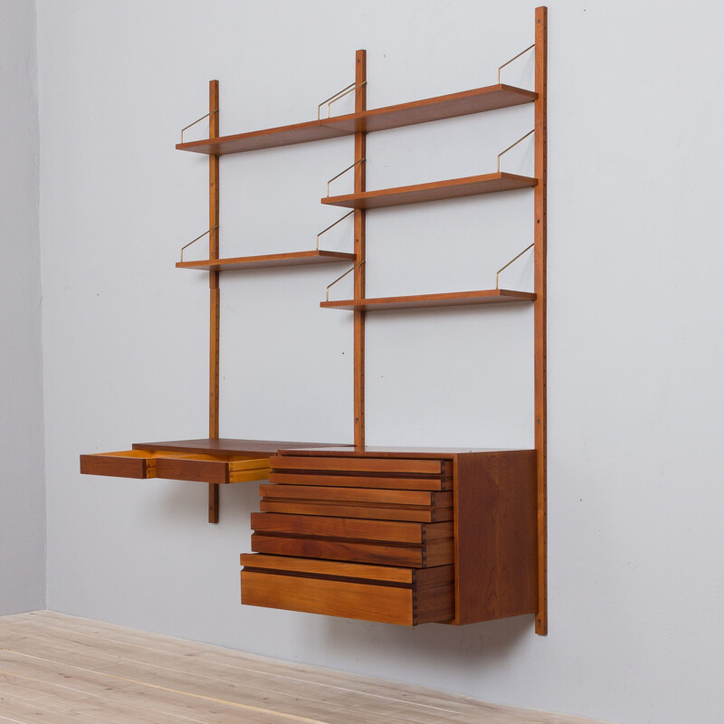 Vintage teak wall unit with desk and dresser by Cadovius, 1960