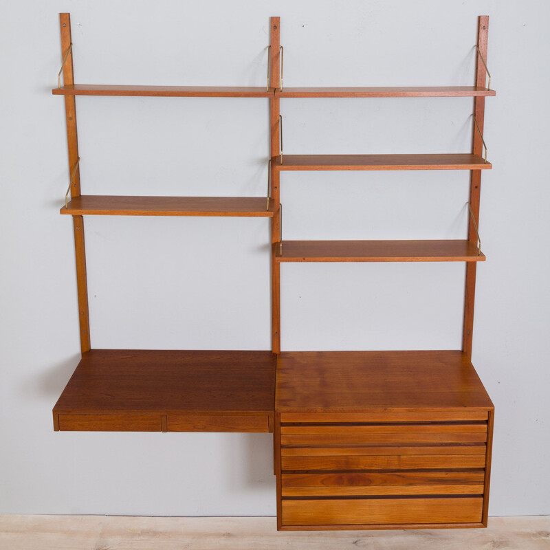 Vintage teak wall unit with desk and dresser by Cadovius, 1960