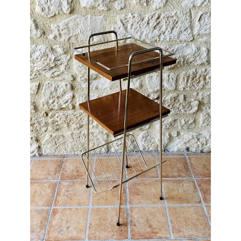 Vintage brass and wood side table, 1960
