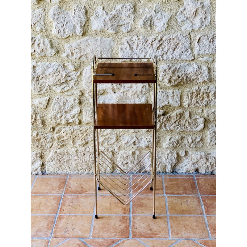 Vintage brass and wood side table, 1960