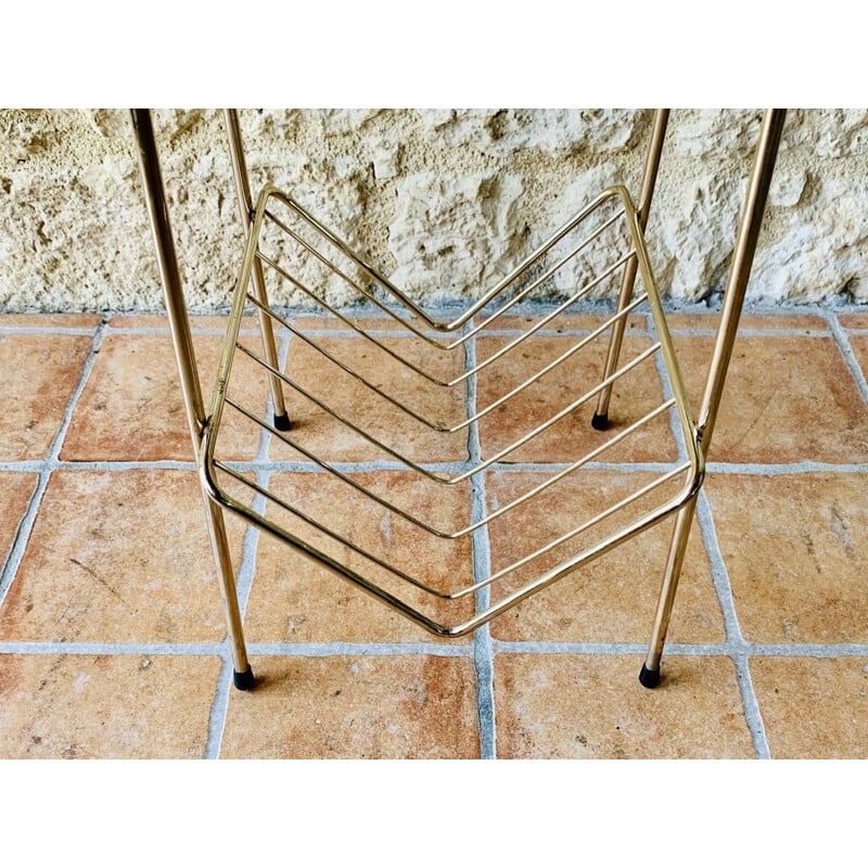 Vintage brass and wood side table, 1960