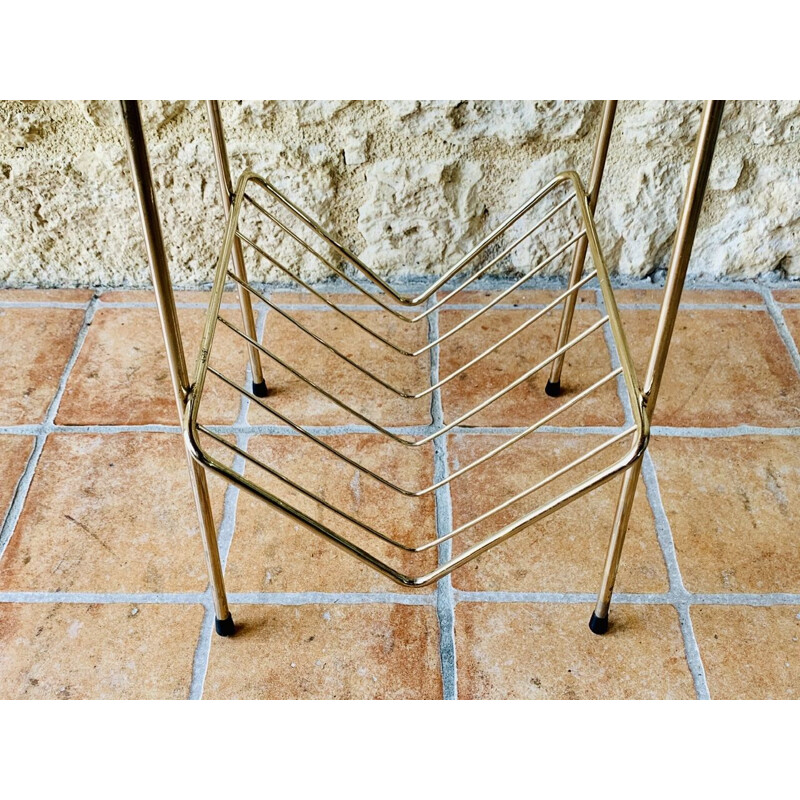 Vintage brass and wood side table, 1960