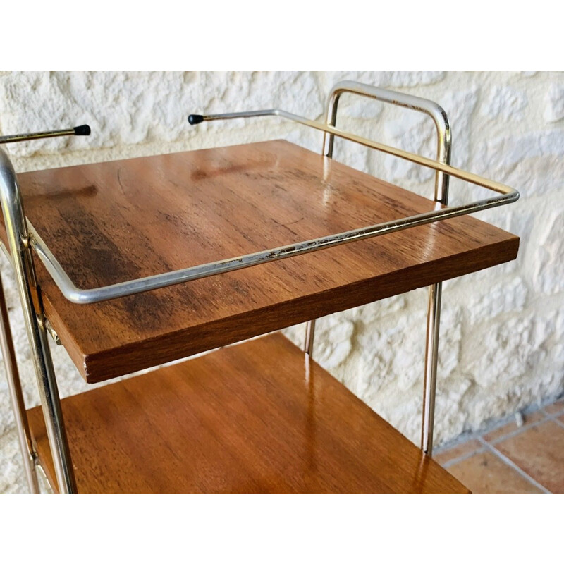 Vintage brass and wood side table, 1960