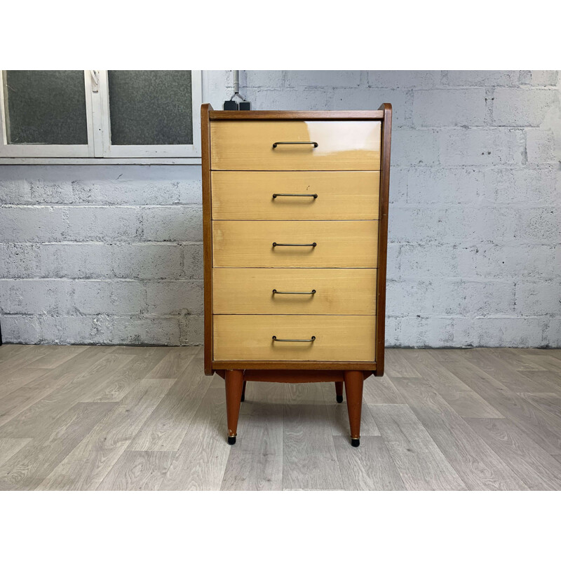 Vintage 5 drawer mahogany chest of drawers, 1960