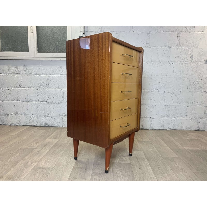 Vintage 5 drawer mahogany chest of drawers, 1960