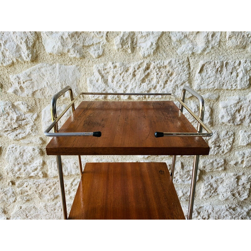 Table d'appoint vintage en laiton et bois, 1960