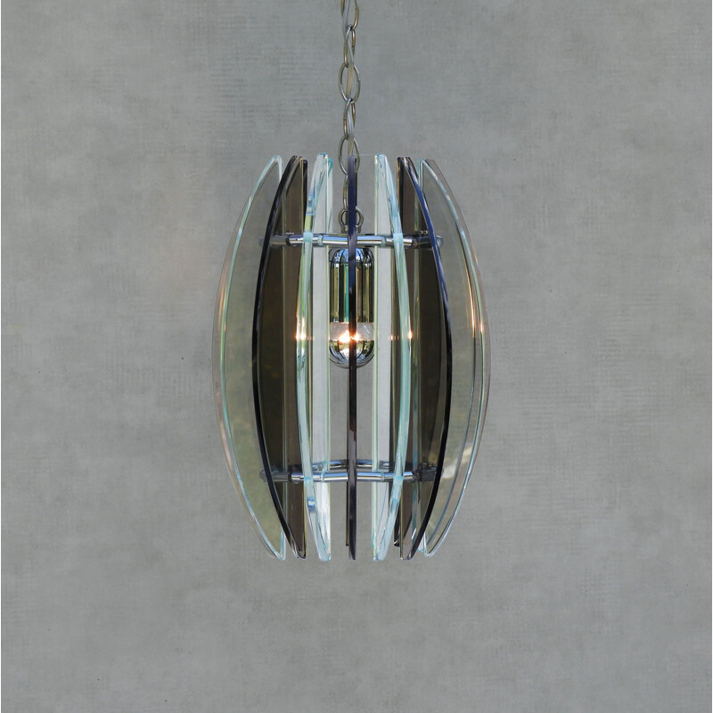 Lámpara de suspensión de cristal vintage de veca, Italia 1970