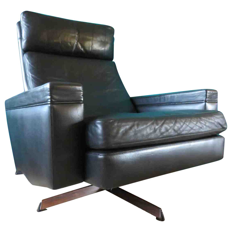 Black leather Danish lounge chair - 1970s