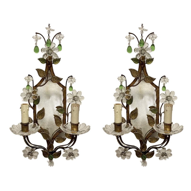 Pair of vintage Murano glass sconces with mirror, 1950
