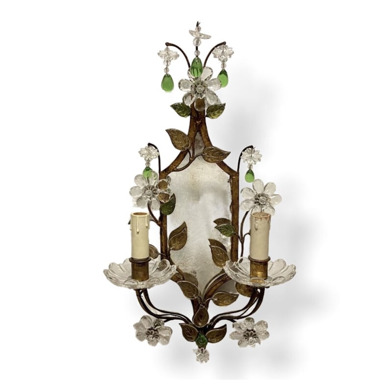 Pair of vintage Murano glass sconces with mirror, 1950