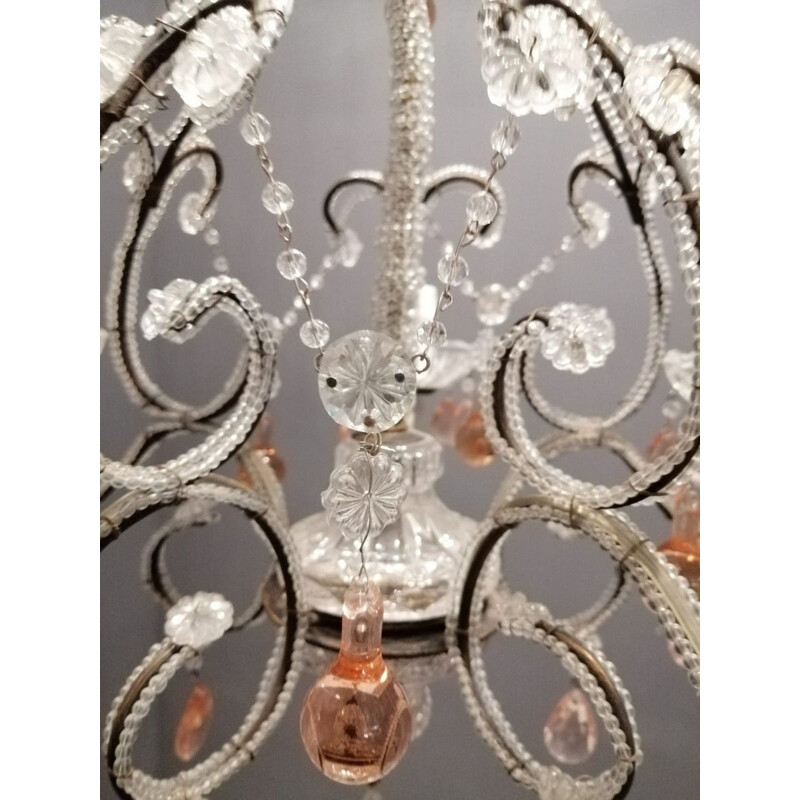 Araña vintage de cristal con gotas de cristal de Murano, 1940