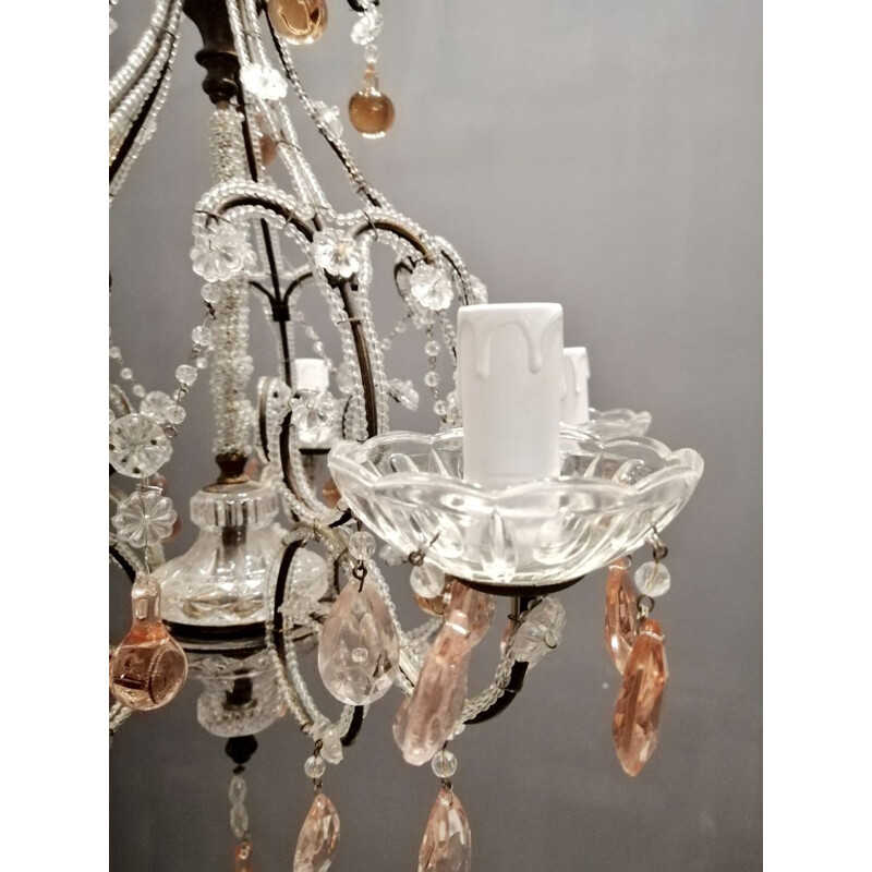 Vintage crystal chandelier with Murano glass drops, 1940