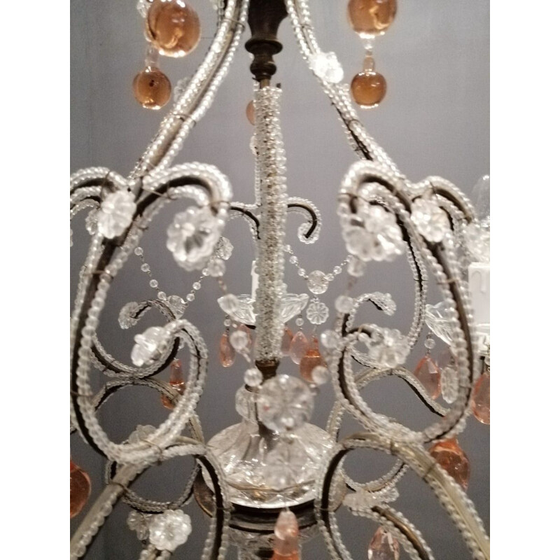 Vintage crystal chandelier with Murano glass drops, 1940