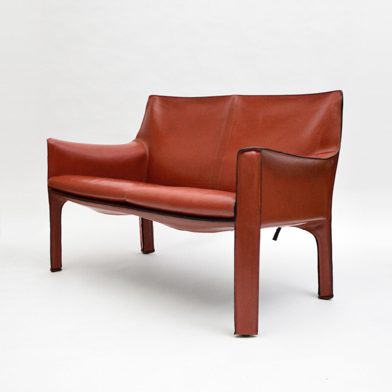 Cab 414 two seater leather vintage sofa by Mario Bellini for Cassina, 1977