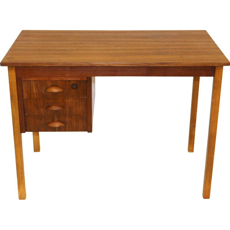 Vintage teak and beechwood desk, Sweden 1950