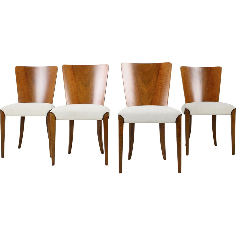 Set of 4 vintage wood and fabric dining chairs model H-214 by Jindřich Halabala, 1950s