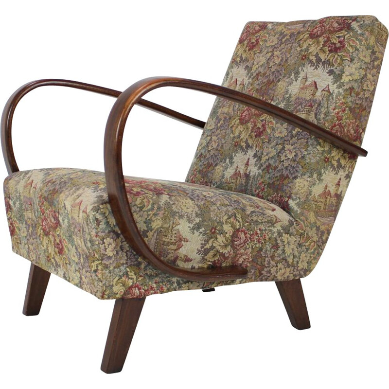 Vintage wood and fabric armchair by Jindřich Halabala, Czechoslovakia 1950s