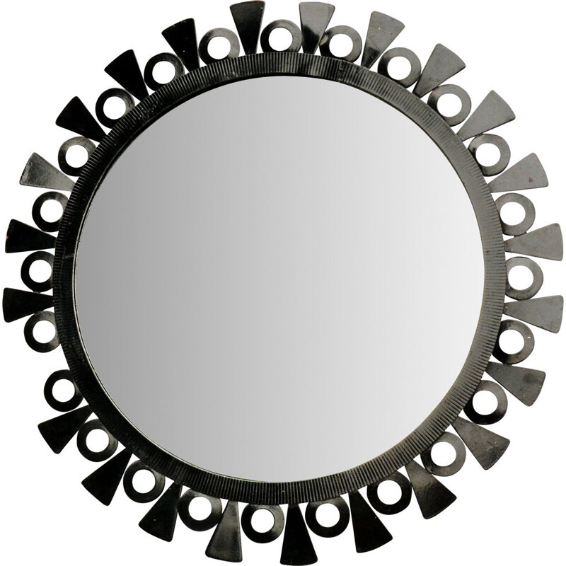 Round sun wall vintage mirror, Denmark 1970s