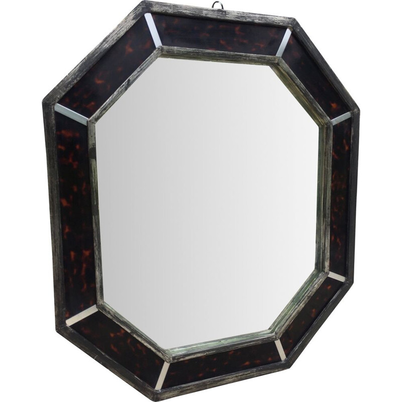 Vintage achthoekige spiegel, 1970