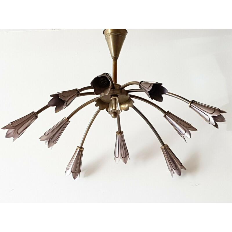 Vintage brass chandelier from Lunel, 1950