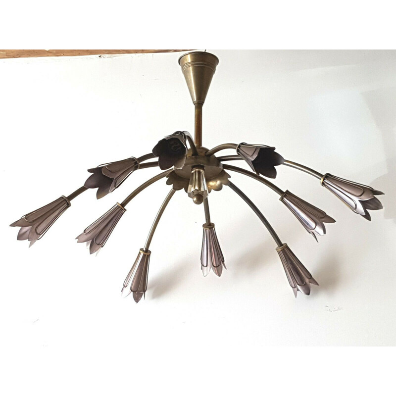 Vintage brass chandelier from Lunel, 1950