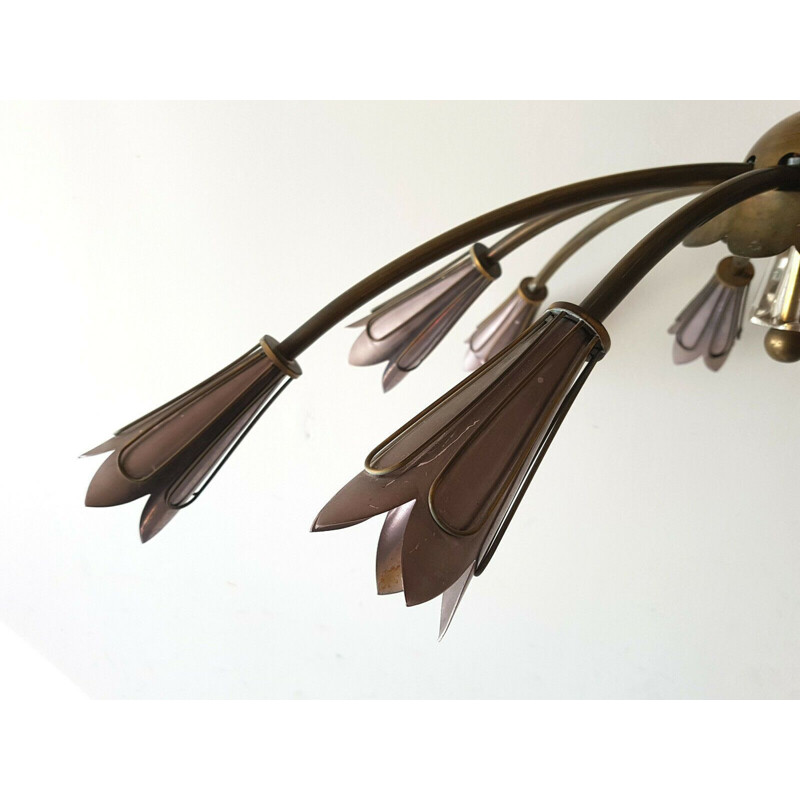 Vintage brass chandelier from Lunel, 1950