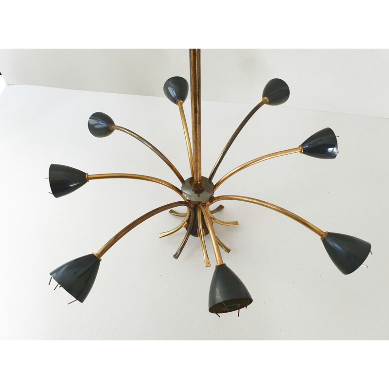 Mid century chandelier in patinated brass, 1950