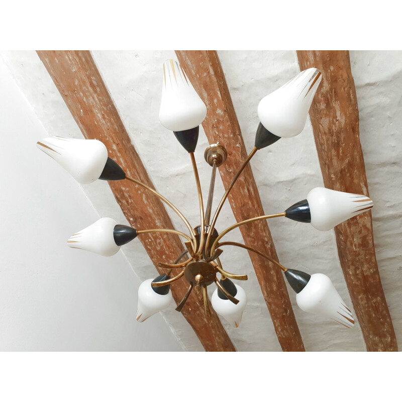 Mid century chandelier in patinated brass, 1950