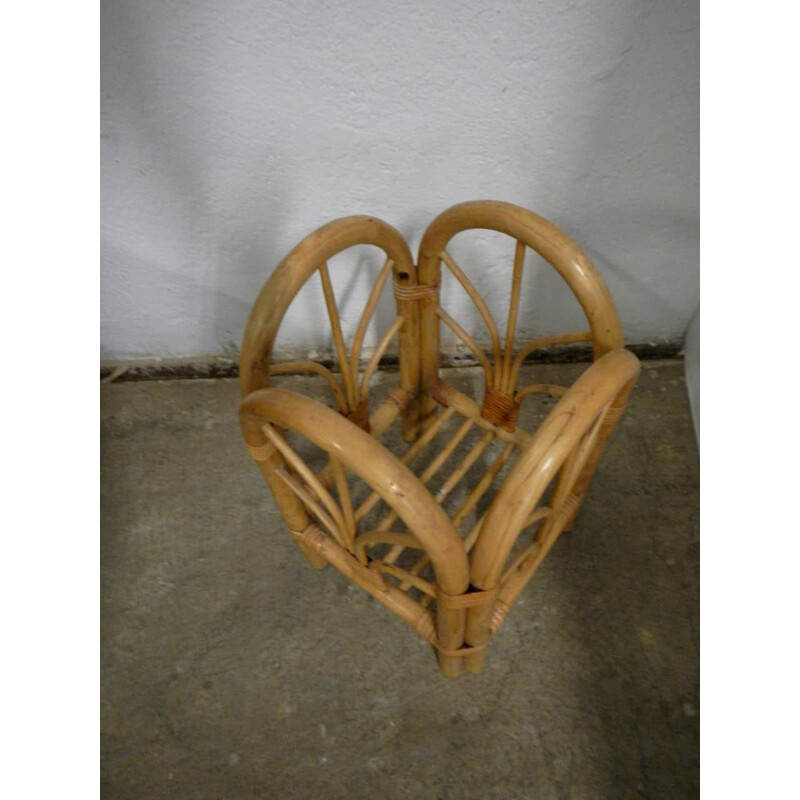 Vintage rattan and bamboo flower basket, 1970