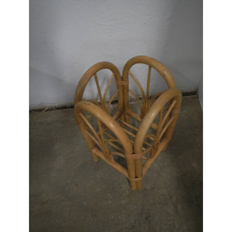 Vintage rattan and bamboo flower basket, 1970