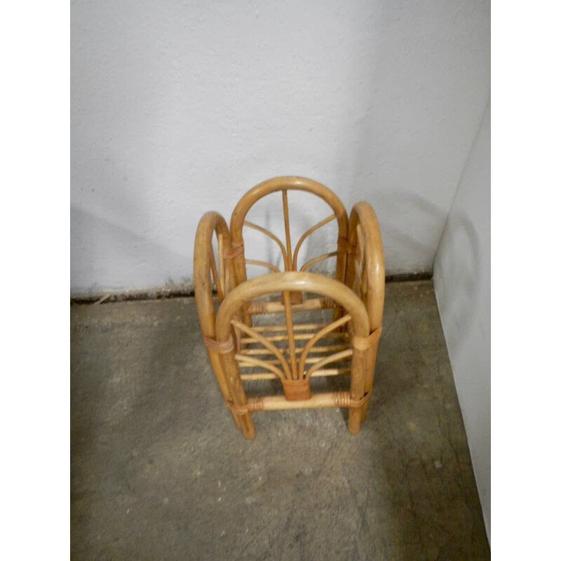 Vintage rattan and bamboo flower basket, 1970