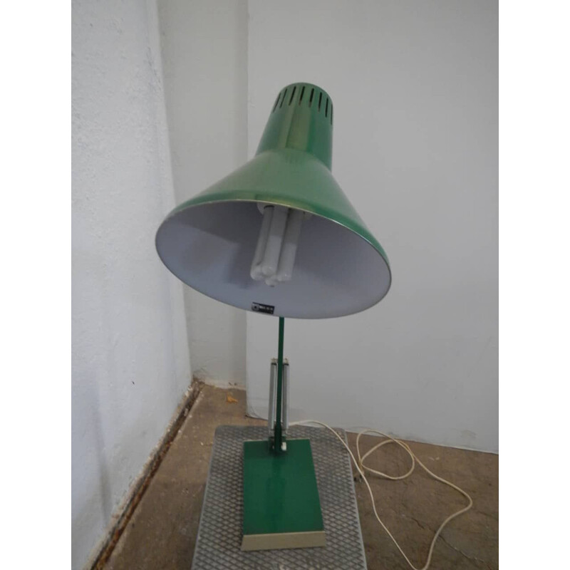 Lampe de bureau vintage en fer vert avec piédestal carré, 1970