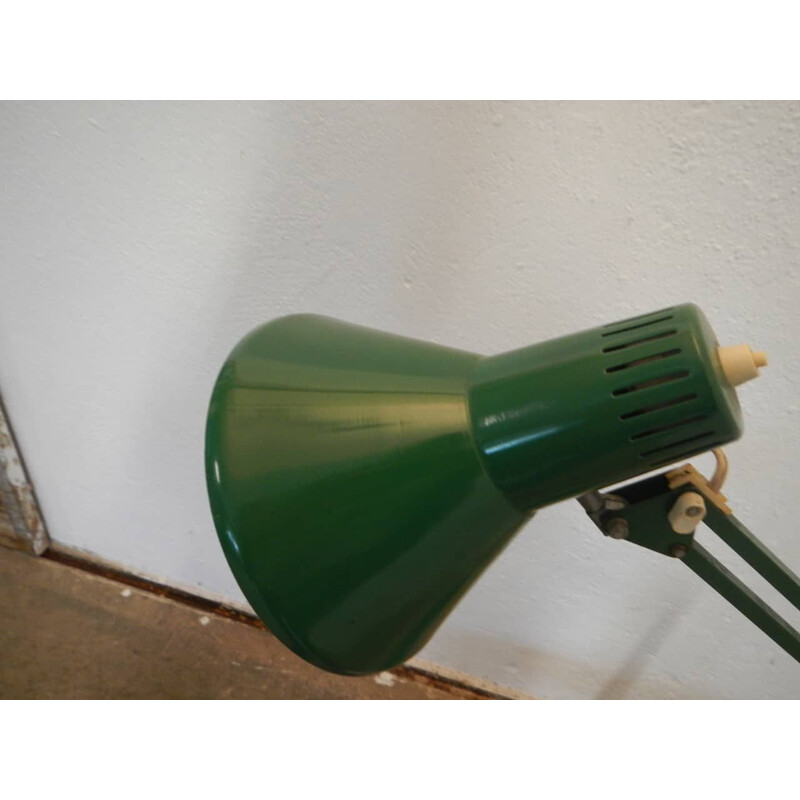 Mid century green iron office lamp with square pedestal, 1970s