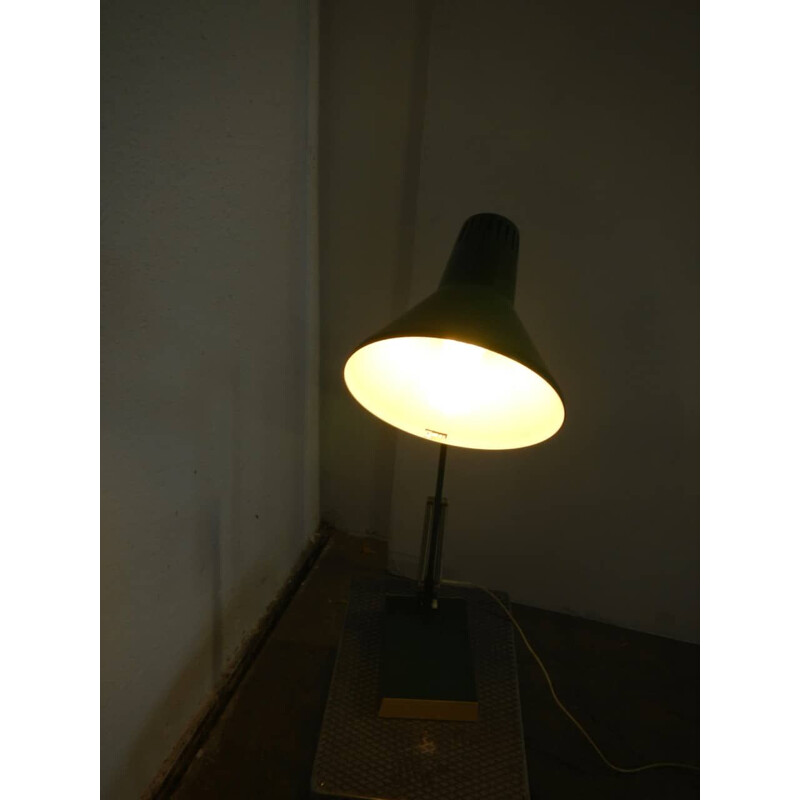 Mid century green iron office lamp with square pedestal, 1970s