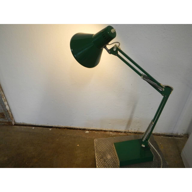 Mid century green iron office lamp with square pedestal, 1970s