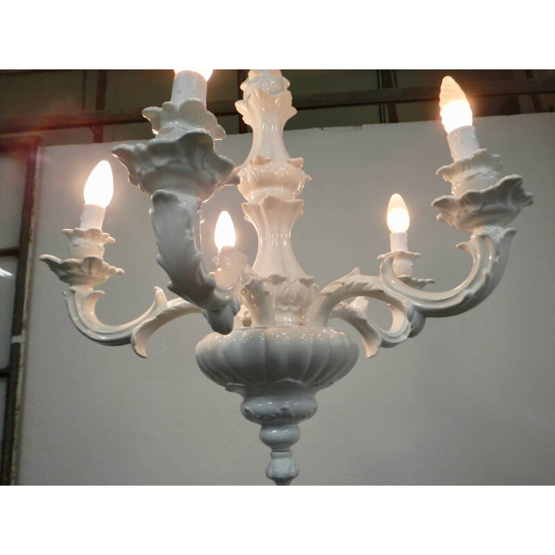 Vintage white ceramic chandelier, Italy