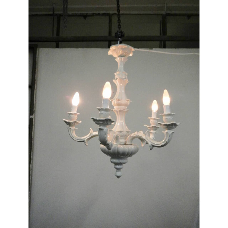 Vintage white ceramic chandelier, Italy