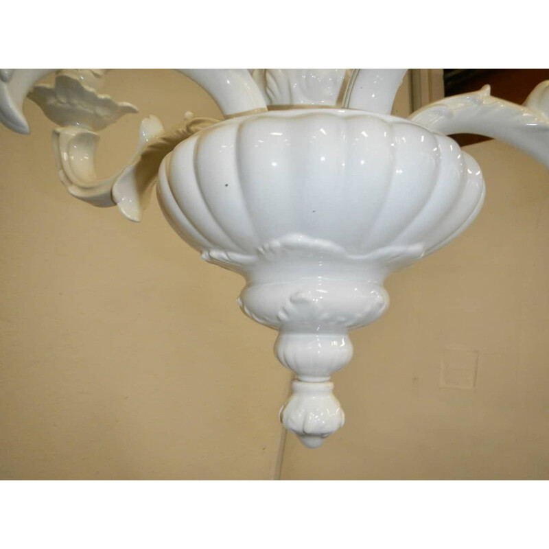 Vintage white ceramic chandelier, Italy
