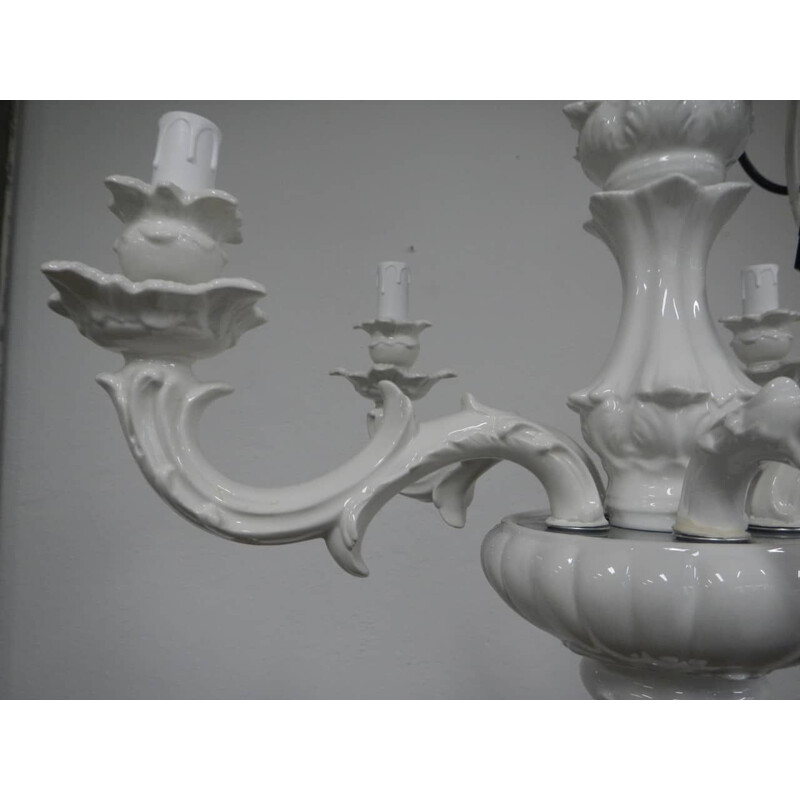 Lampadario vintage in ceramica bianca, Italia