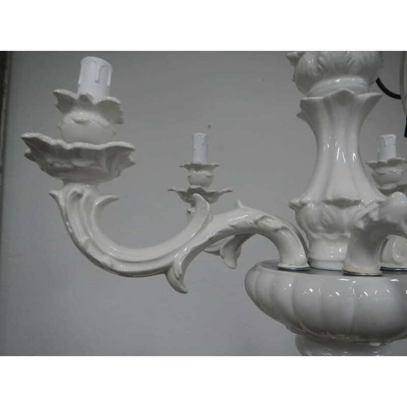 Vintage white ceramic chandelier, Italy