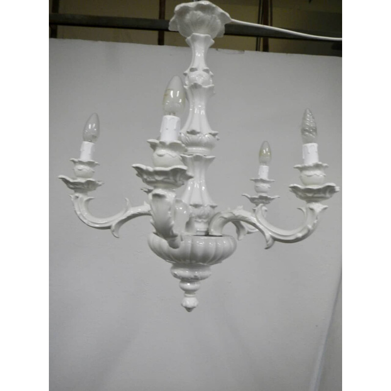 Vintage white ceramic chandelier, Italy