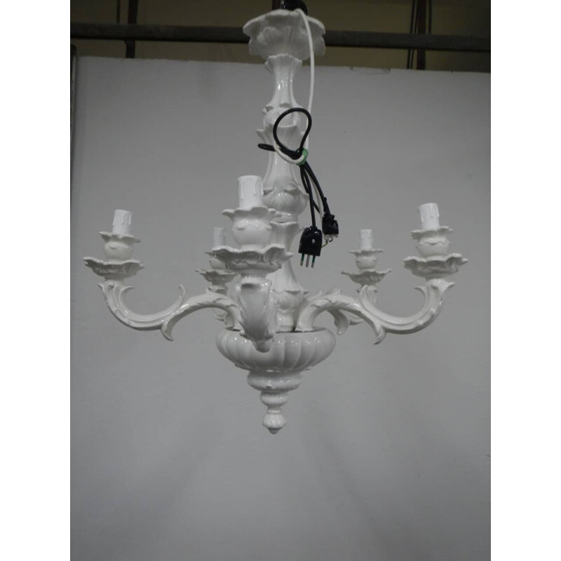 Vintage white ceramic chandelier, Italy