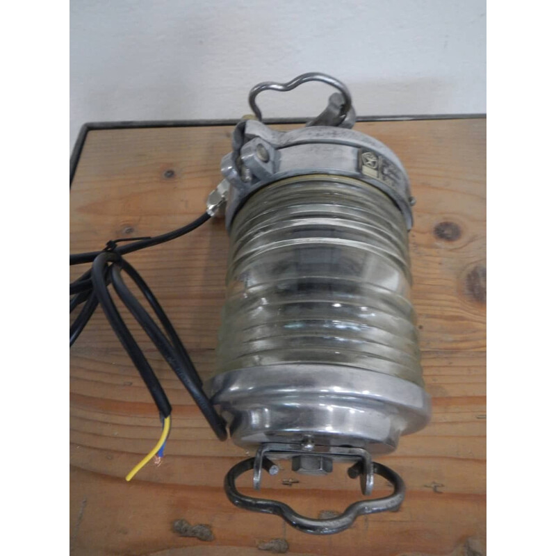 Lámpara naval rusa vintage de aluminio con campana de cristal