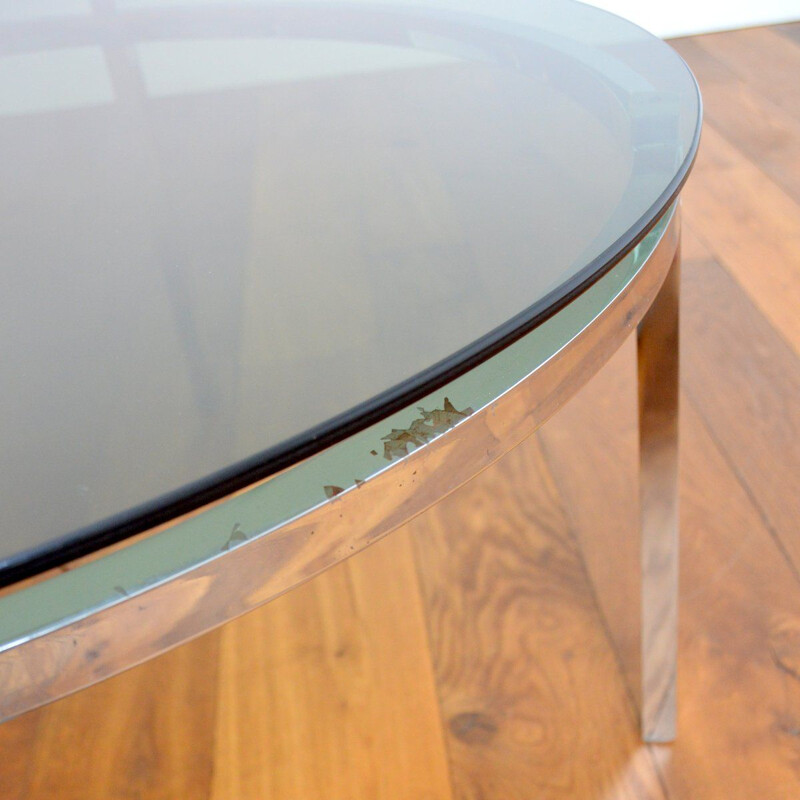 Round vintage coffee table in smoked glass and chrome, Italy 1970