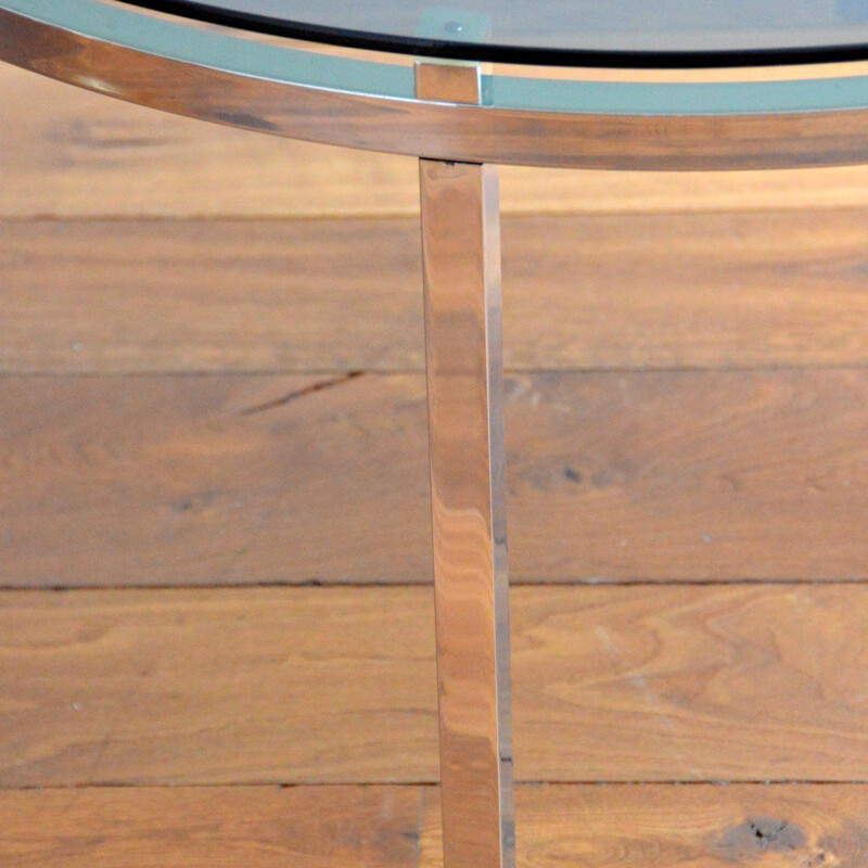 Round vintage coffee table in smoked glass and chrome, Italy 1970