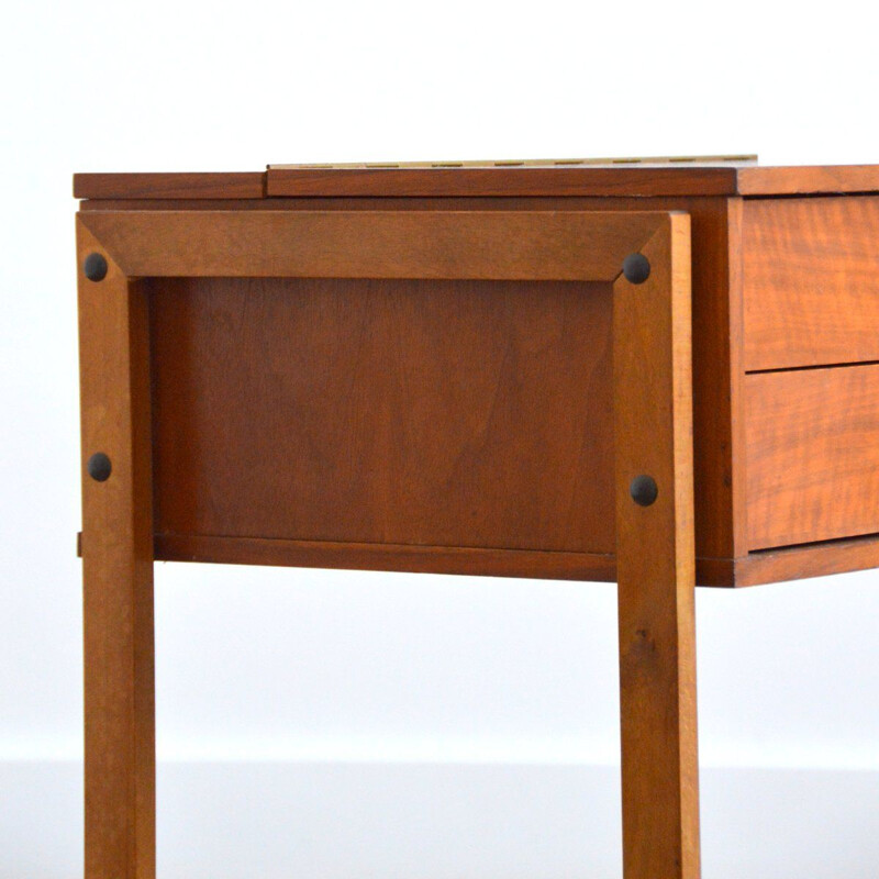 Scandinavian vintage teak night stand on casters, 1960s