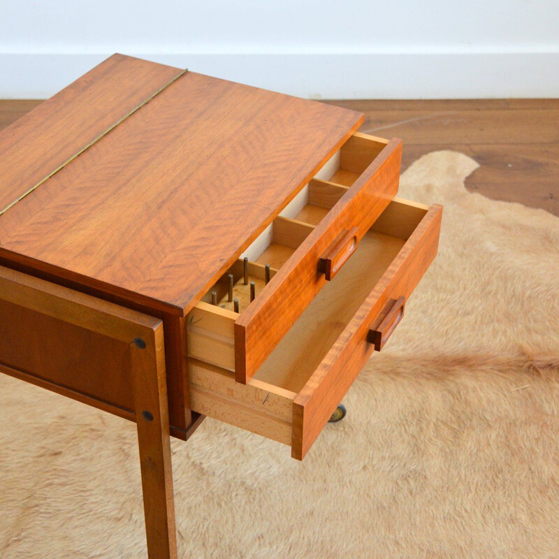 Scandinavian vintage teak night stand on casters, 1960s